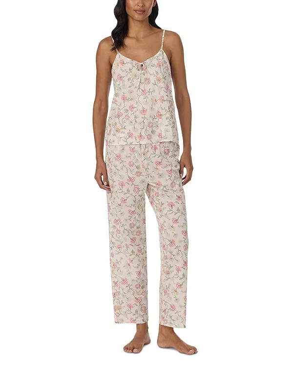 Женская пижама с цветочным принтом Sleeveless Classic Woven Cami Top Ankle Pant Pajama Set Ralph Lauren, Blush