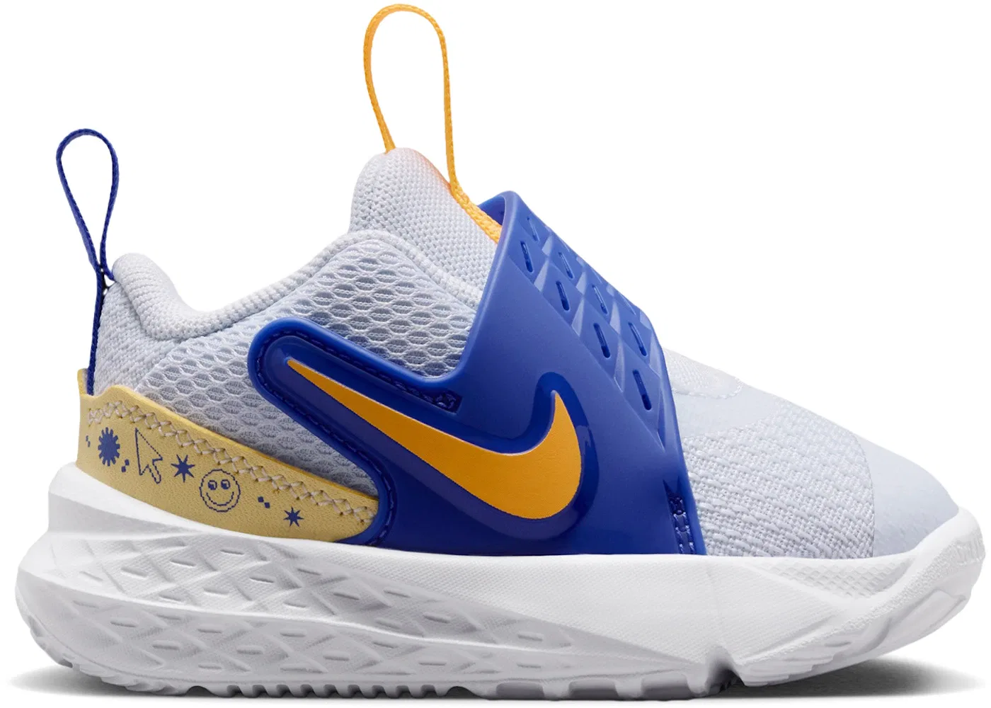 Детские кроссовки для мальчиков с шнуровкой Nike Team Hustle D 12 Nike, Football Grey/Lapis/Soft Yellow/Laser Orange