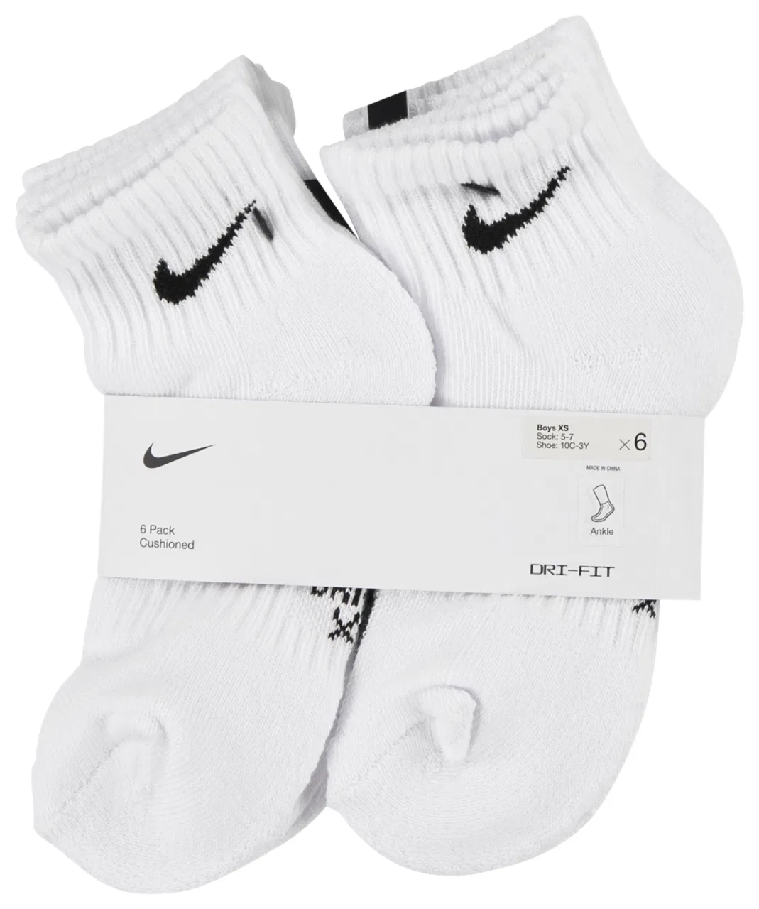 Детские носки для мальчиков, с поддержкой свода стопы, комплект из 6 пар, Nike, Black/White — фото 4