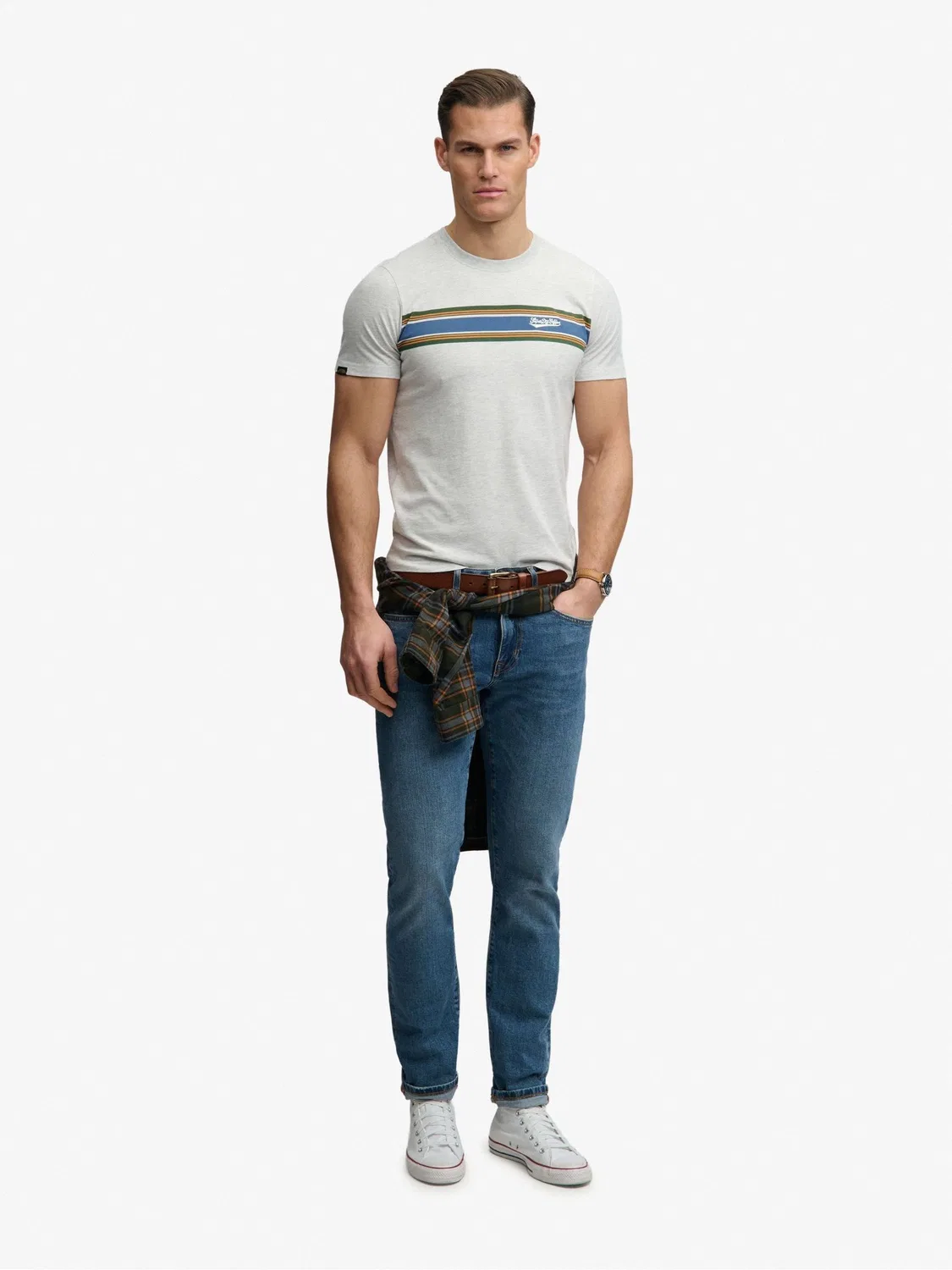 Футболка с вышивкой Outdoor Stripe Logo Superdry, серый — фото 4