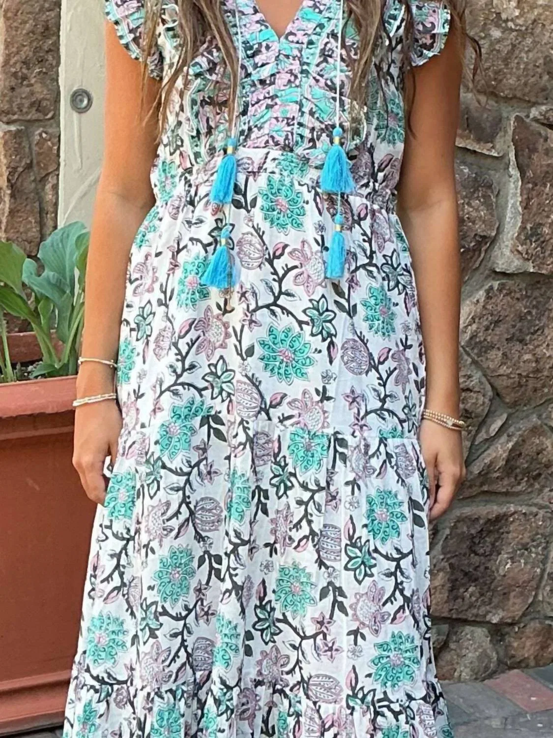 Детское платье для девочек макси с принтом Rainey BELL, Light Turquiose Purple Floral — фото 2