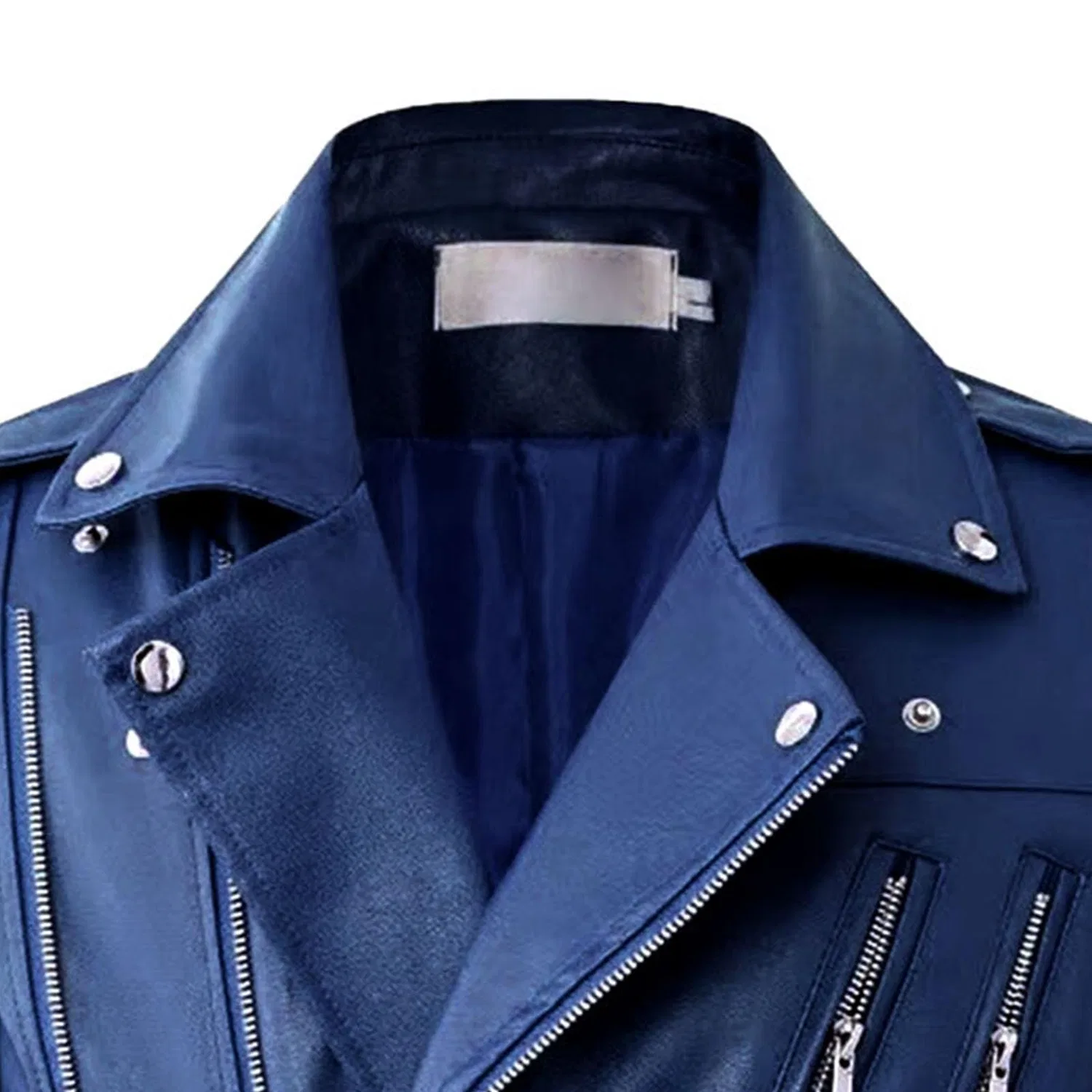 Мужская кожаная куртка-косуха с асимметричной молнией, blue navy — фото 4