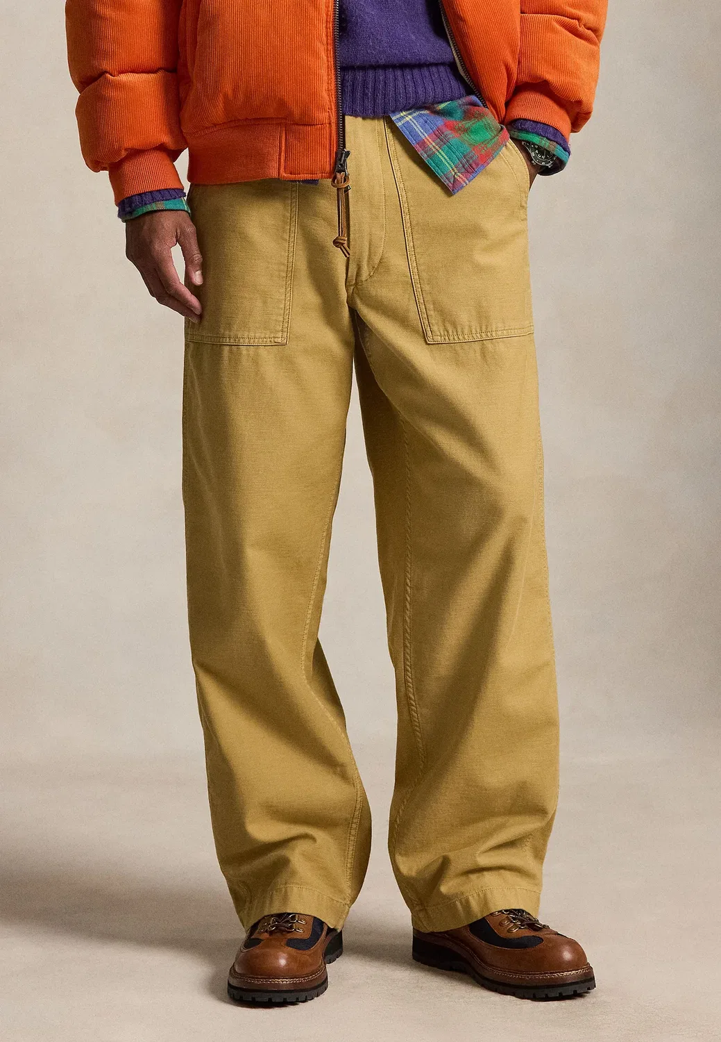 Брюки-Рубашки свободного кроя из сатина с обратной стороны Polo Ralph Lauren, Camel