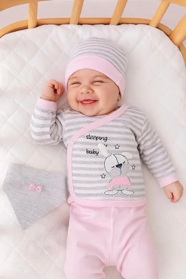 Детский комплект из 5 предметов для новорожденных девочек с принтом Sleeping Rabbit Bys Baby Fashion, Pink