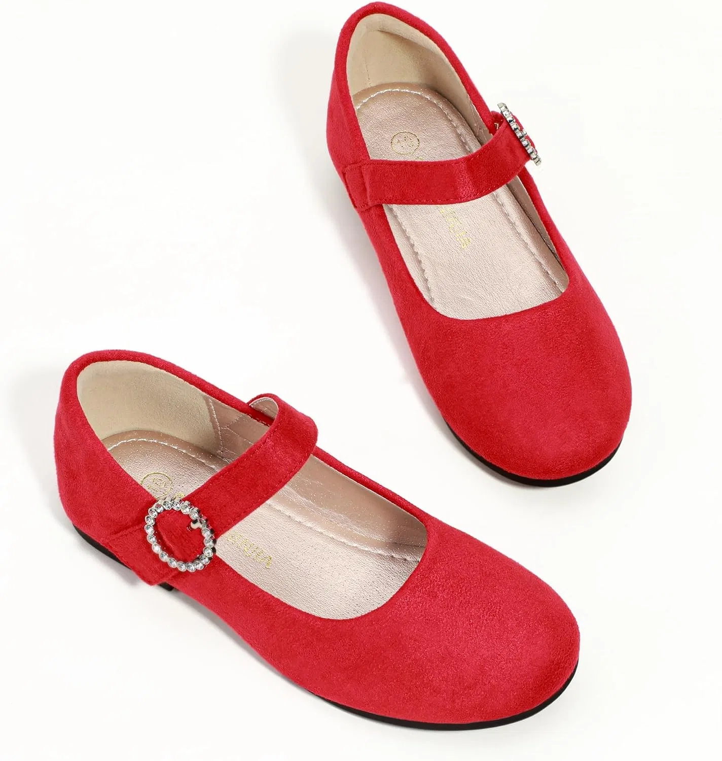 Детские туфли для девочек со стразами Mary Jane PANDANINJIA, Red Suede — фото 4