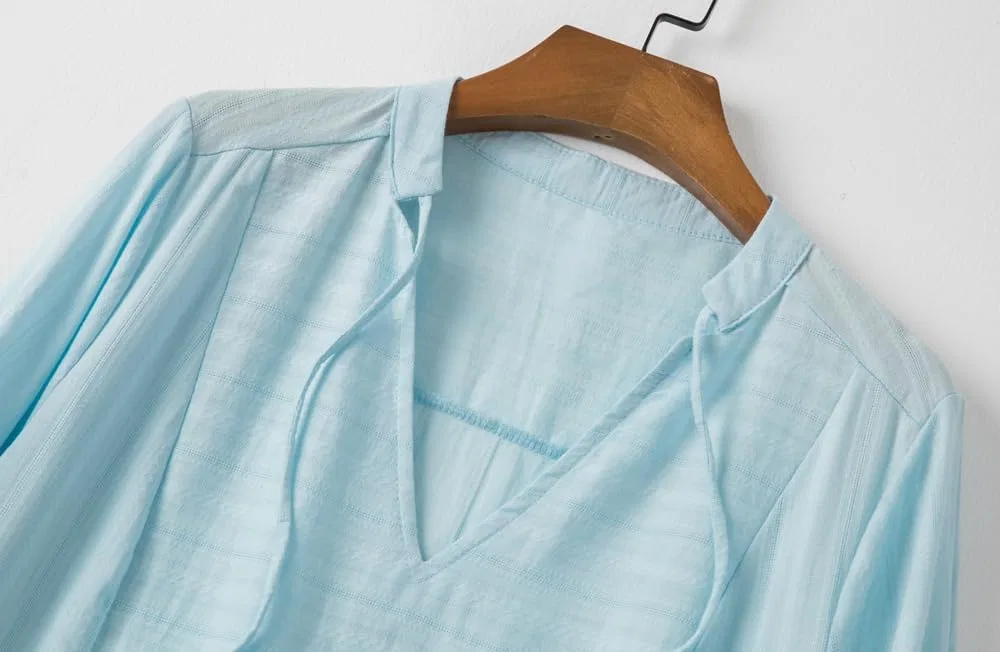 Женское свободное платье миди с V-образным вырезом Cotton Linen, Green — фото 3