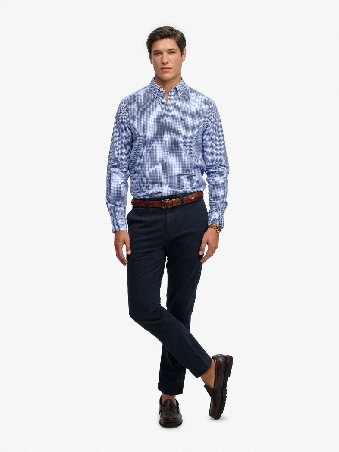 Рубашка повседневная Superdry Montauk Navy Blue Gingham, темно-синий в клетку — фото 4