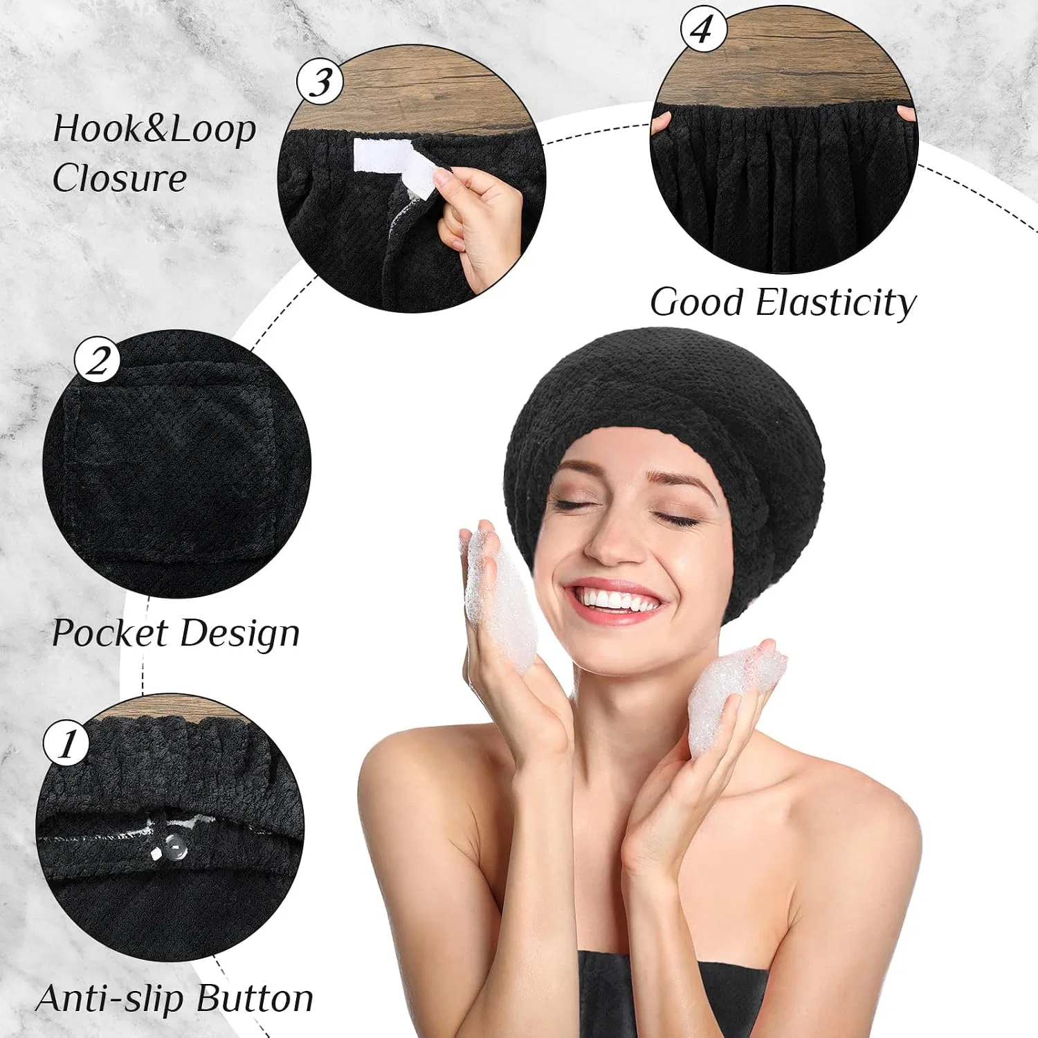 Шапочка для душаs and Wraps Set 4 шт Kinlop, Black — фото 3