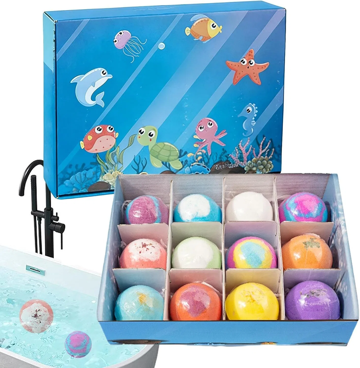 Generic Набор бомбочек для ванны с игрушкой, морские животные, 12 шт