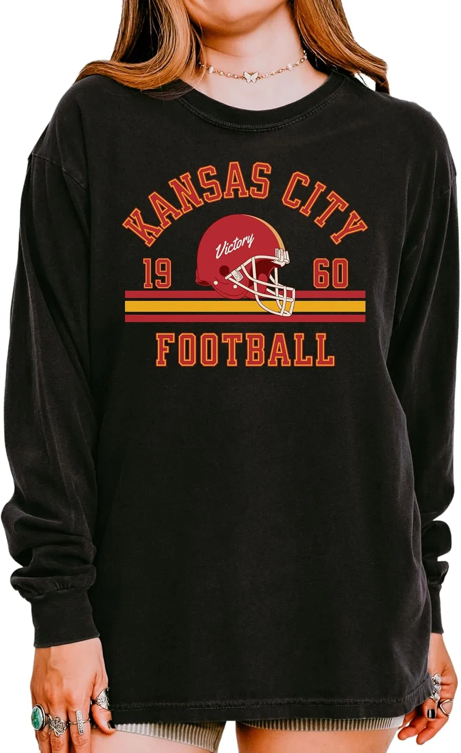 Футболка с длинным рукавом винтажная Kansas Football, Black