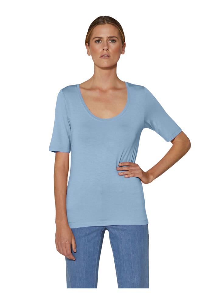 

MADELEINE Базовая летняя футболка с круглым вырезом синего цвета, Синий, MADELEINE Базовая летняя футболка с круглым вырезом синего цвета