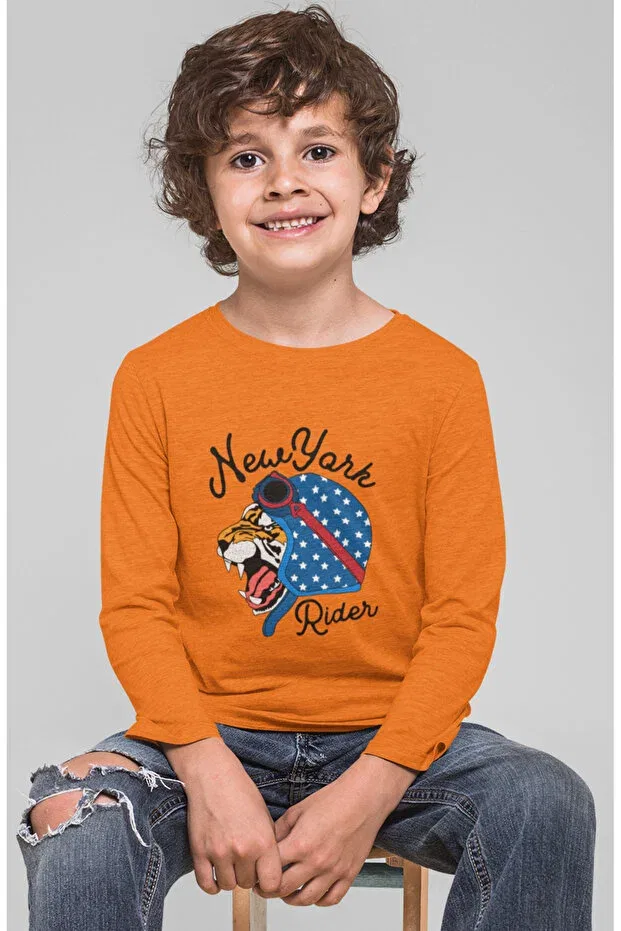 Детская футболка для мальчиков с длинным рукавом New York Tiger Printed Bubuga, Orange