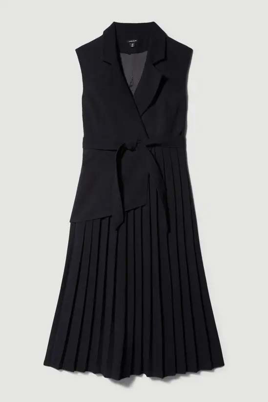 

Плиссированное платье миди без рукавов Karen Millen Petite Military, черный