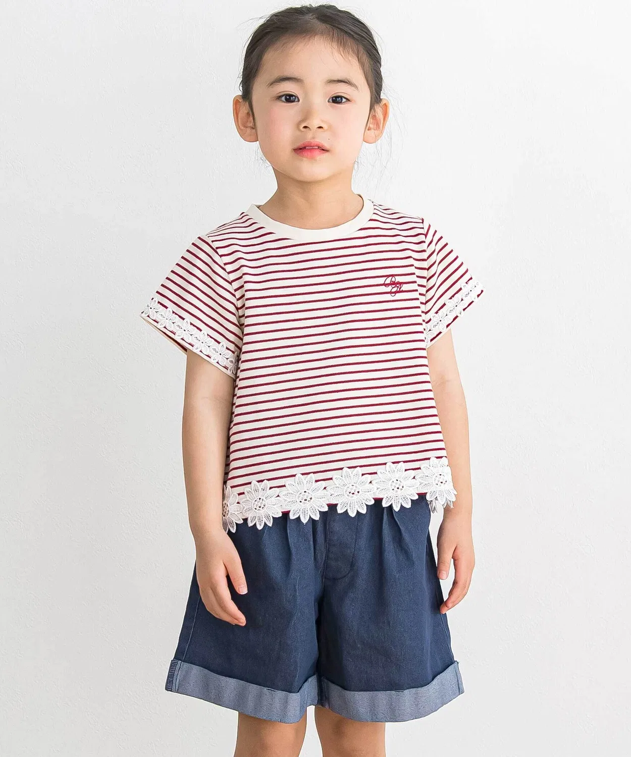 Детская футболка с принтом и кружевом BeBe Petits Pois Vert, Black — фото 3