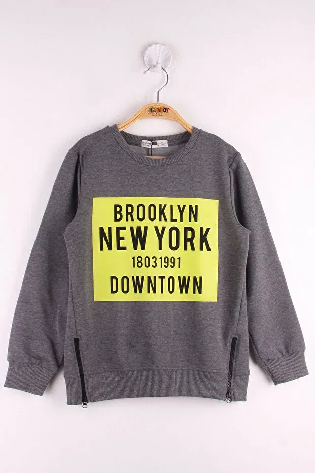 Детские свитшот для мальчиков Brooklyn Printed с брендом Toontoy, Anthracite Melange