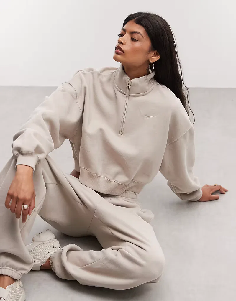 Толстовка Nike Studio Fleece с половинной молнией, бежевый