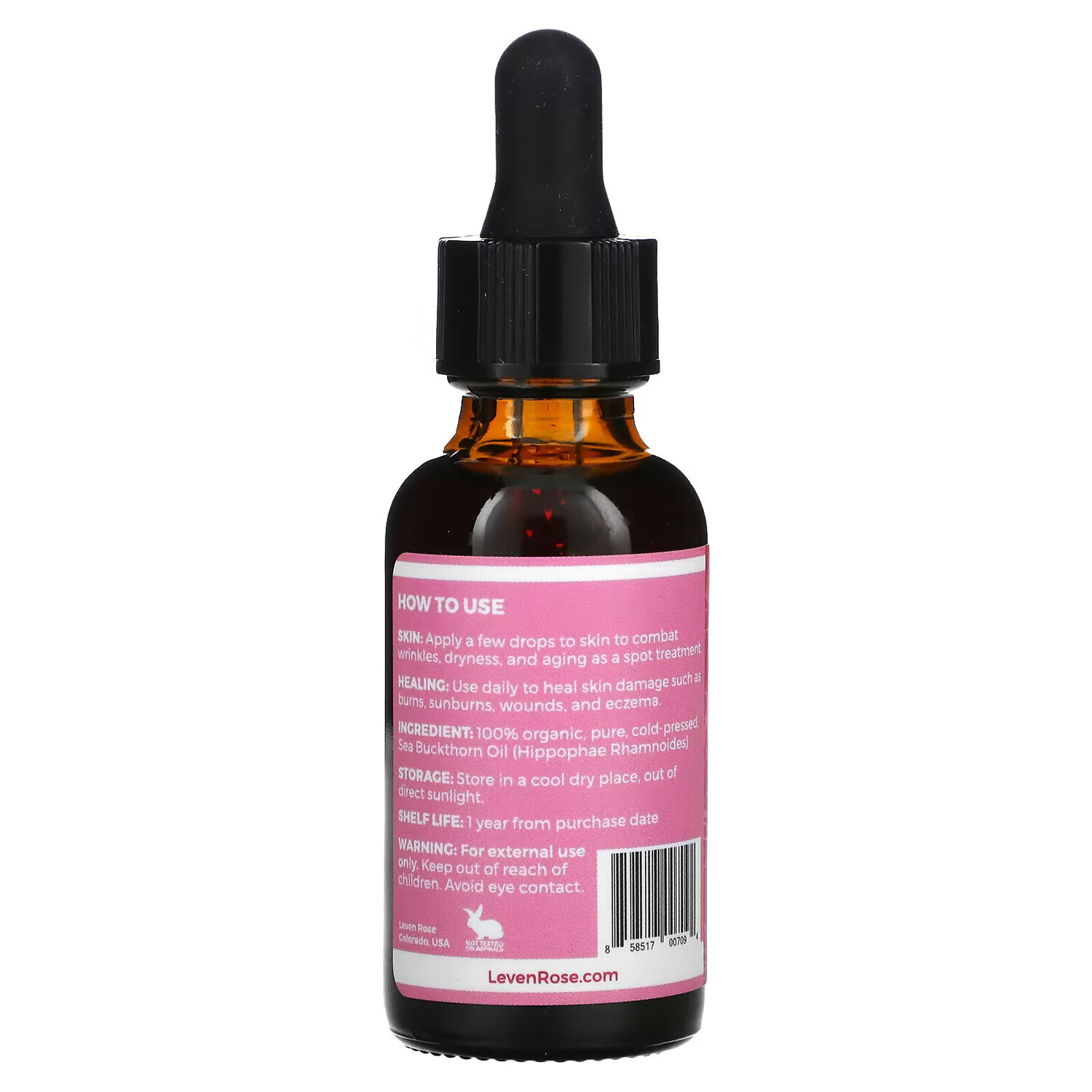 Leven Rose, 100% чистое и органическое, масло семян облепихи, 30 мл (1 жидк. Унция) — фото 3