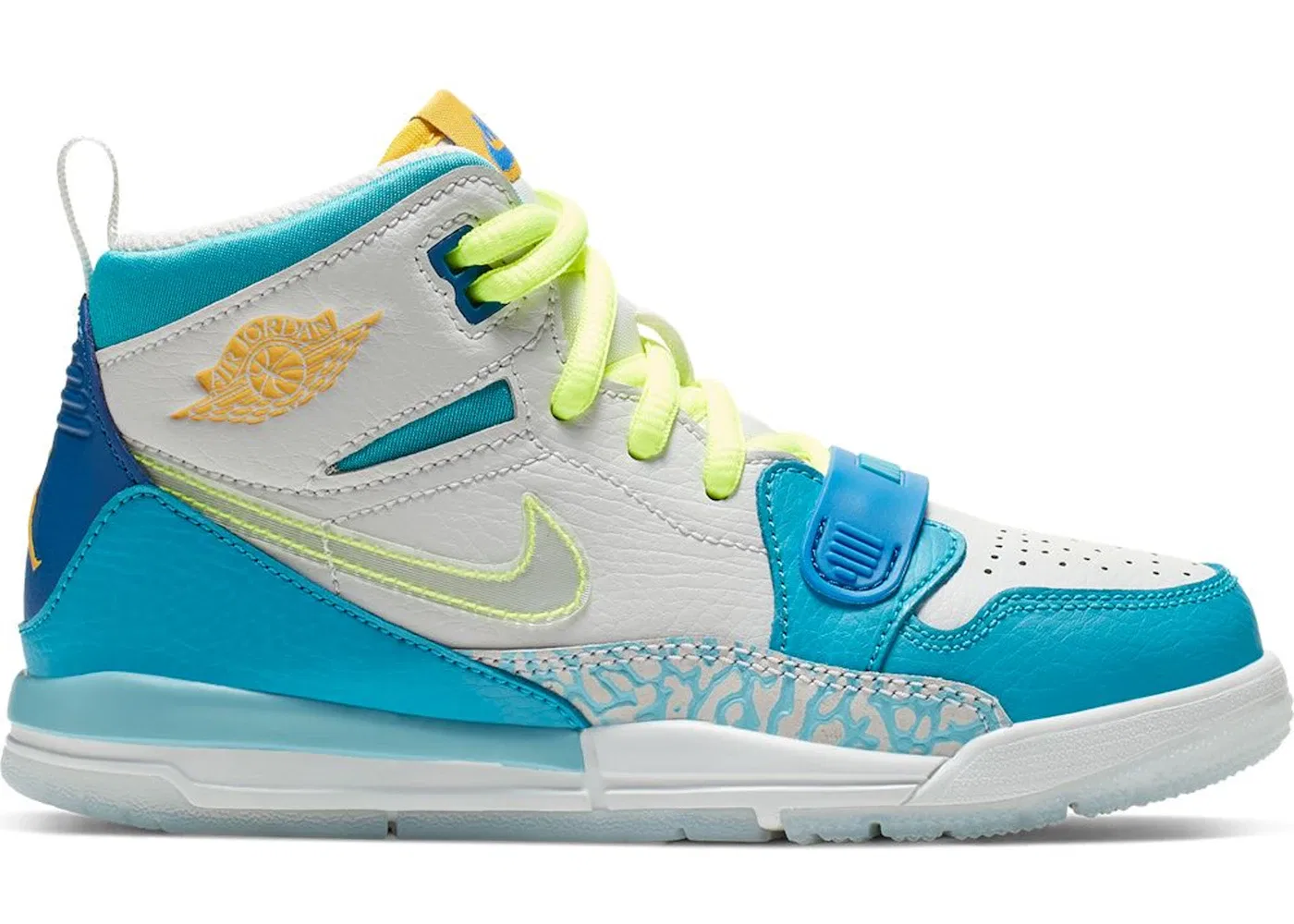 Детские кроссовки Lifestyle Jordan Legacy 312 Fly (PS) Jordan, Blue Lagoon/Clear-Team Royal-Off White-Blue Gaze-Amarillo