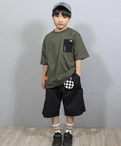 Детская футболка с контактной прохладой и контрастным карманом, модель Tシャツ, ikka, Olive — фото 3