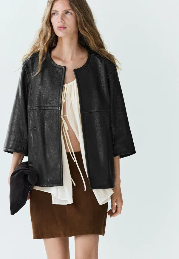 Юбка кожаная A-line skirt Massimo Dutti, Brown, коричневый