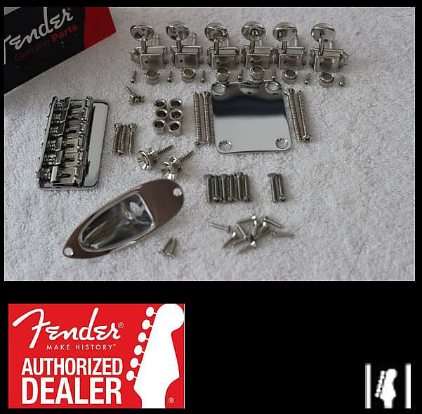 

Новый набор оборудования Fender American Vintage Hardtail Chrome Stratocaster с тюнерами 003-7592-049 Stratocaster Hardtail Bridge Assembly