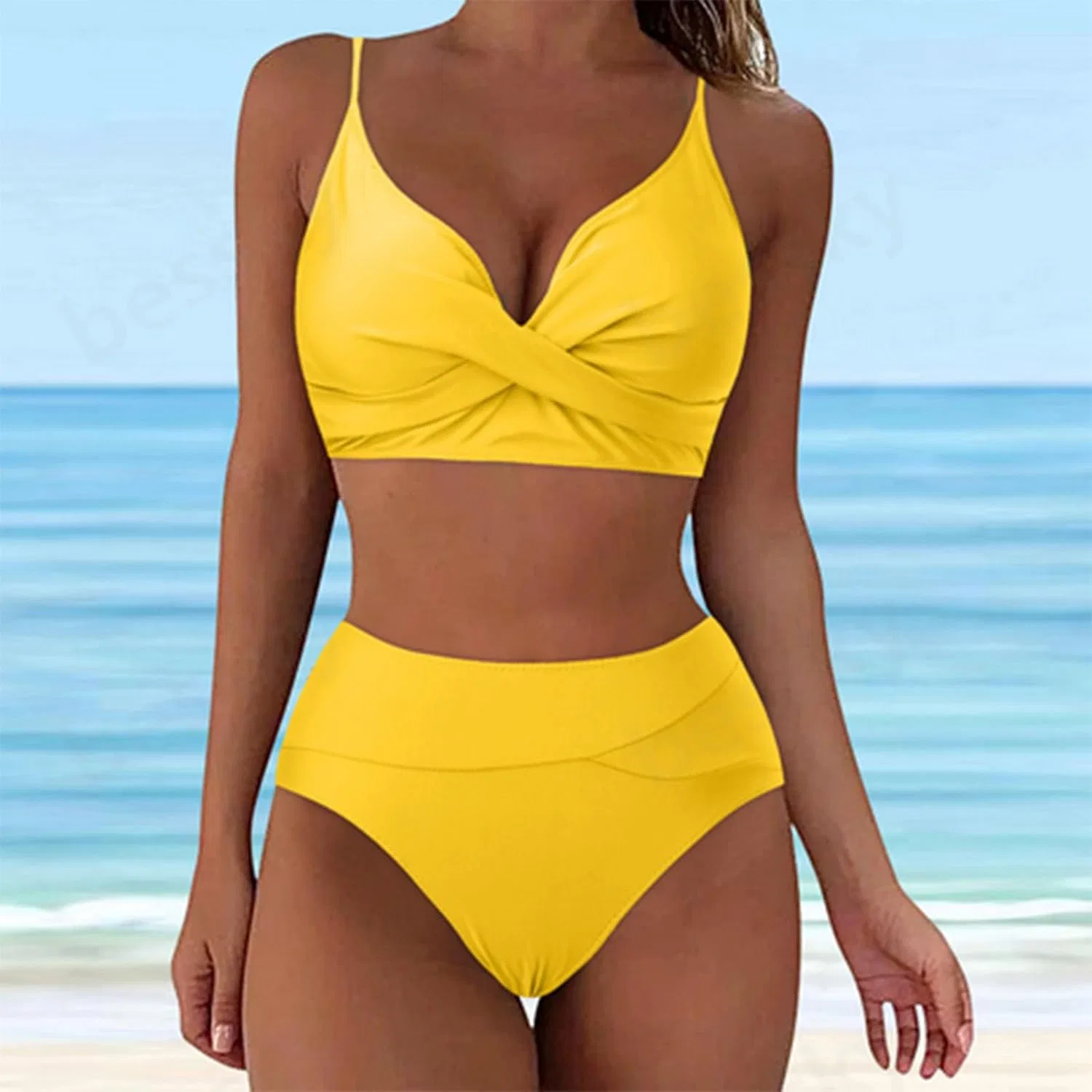 Женский бикини-комплект с V-образным вырезом, Yellow — фото 2