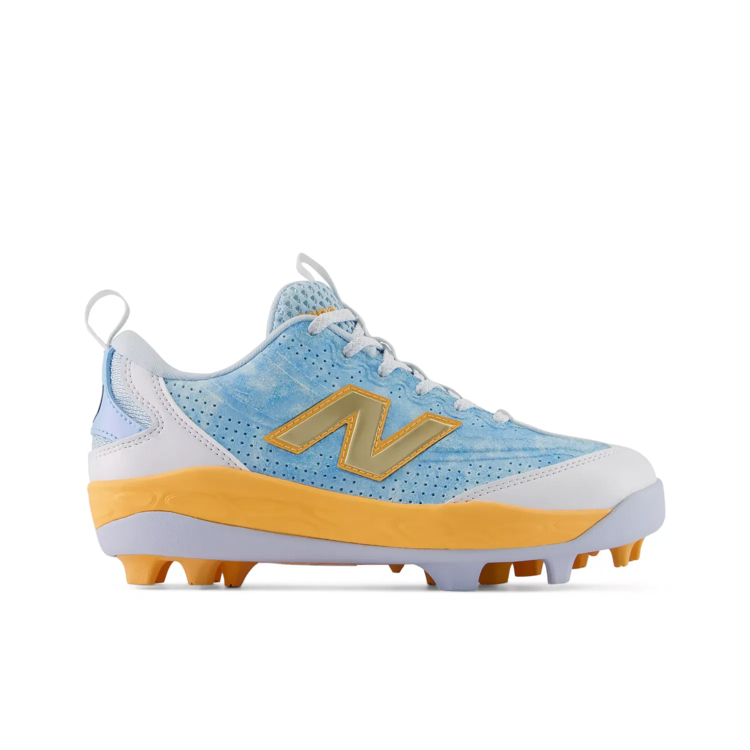 Детские бейсбольные шиповки с сетчатым верхом 3000 Energy Youth RM New Balance, White With Team Sky Blue And Gumdrop