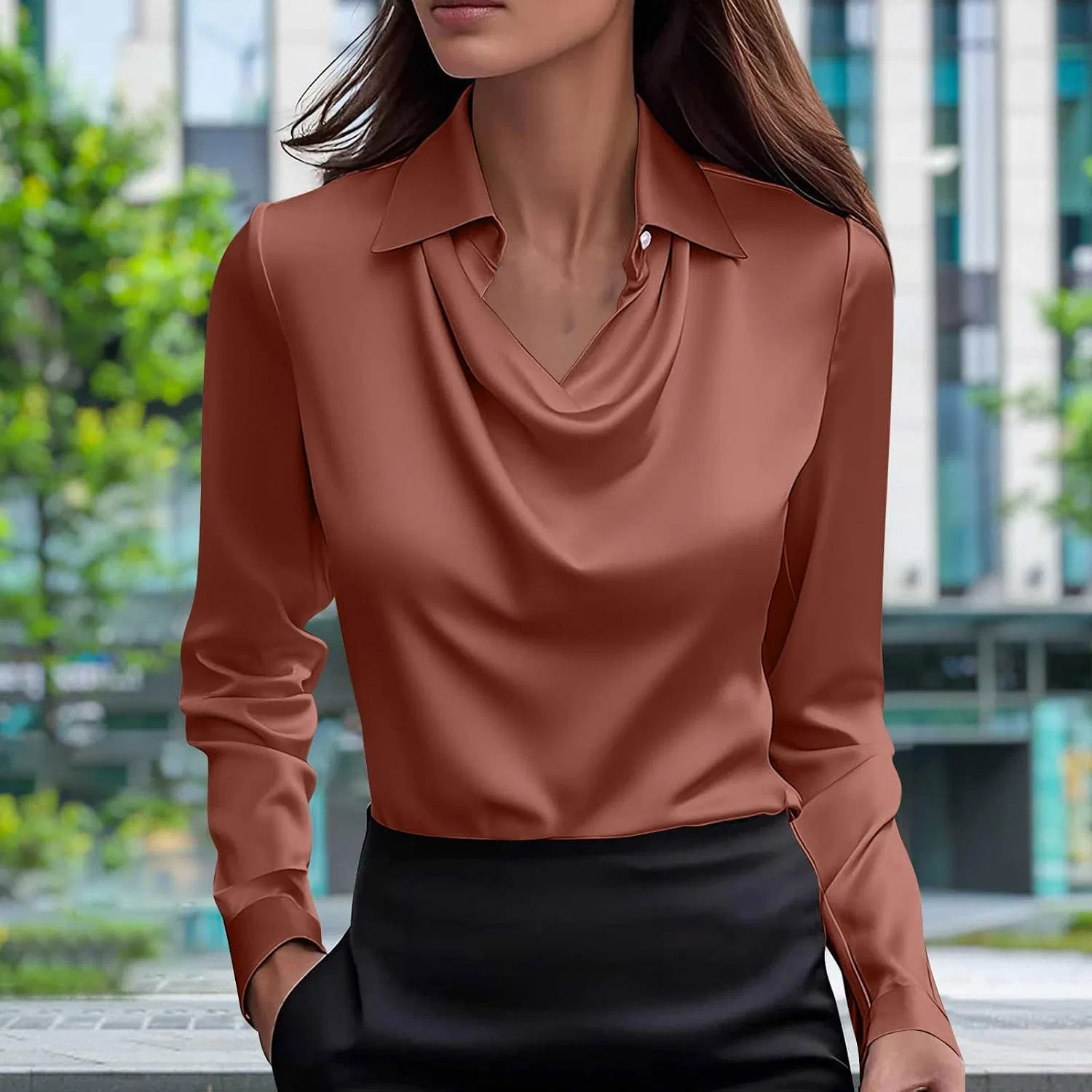 Женская элегантная блуза с воротником-качелями Pelang, Red — фото 2