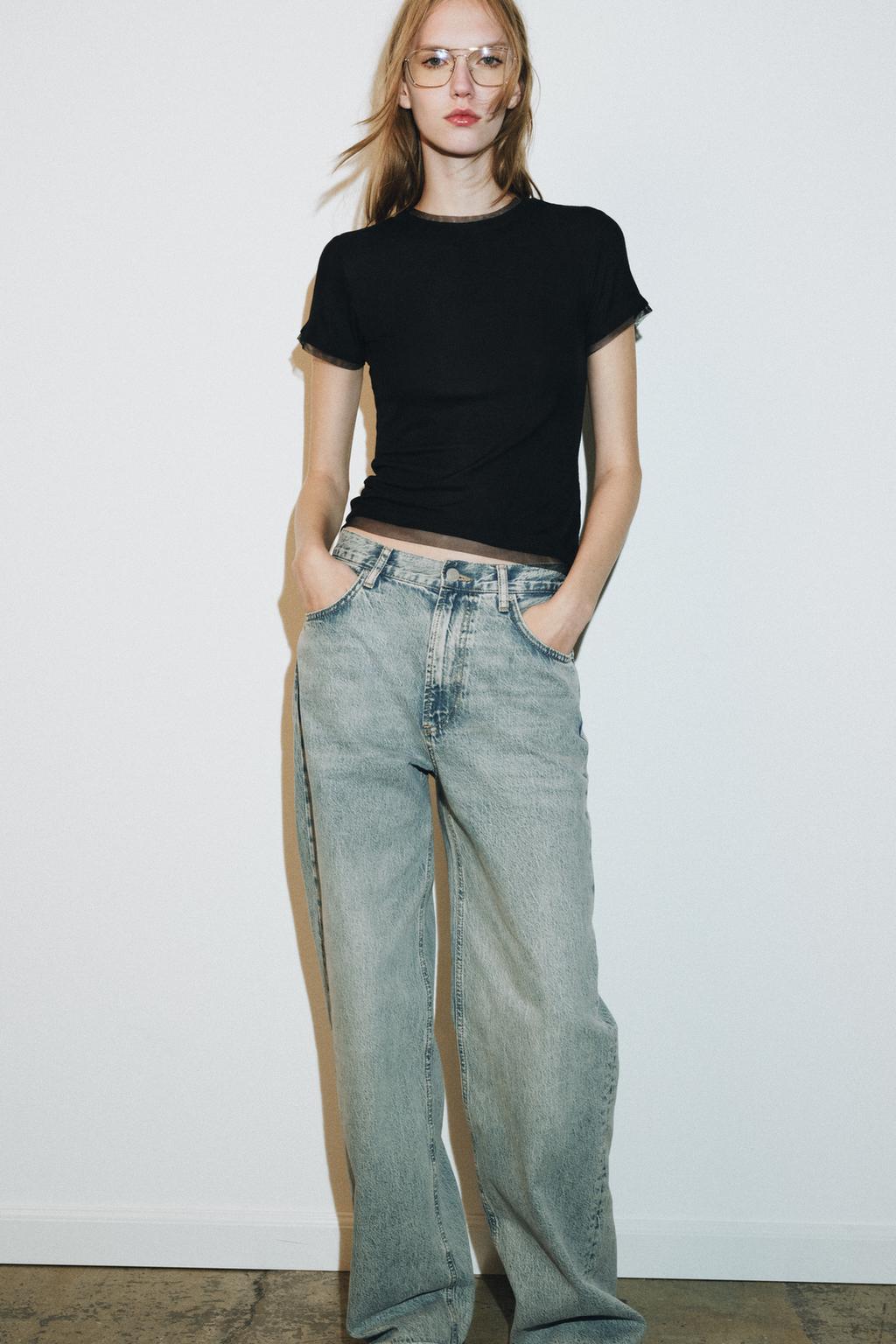 Футболка Zara With Tulle Detail, черный — фото 4