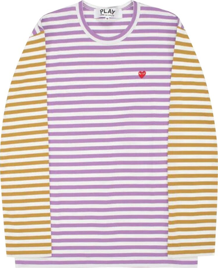 

Футболка Comme des Garçons PLAY Bi-Color Striped Long-Sleeve Heart T-Shirt 'Purpleolive', фиолетовый