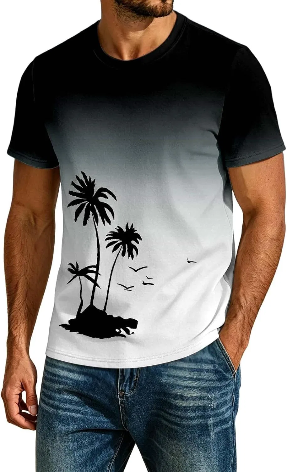 Мужская футболка с принтом пальмы, Gradient Palm Tree, серый