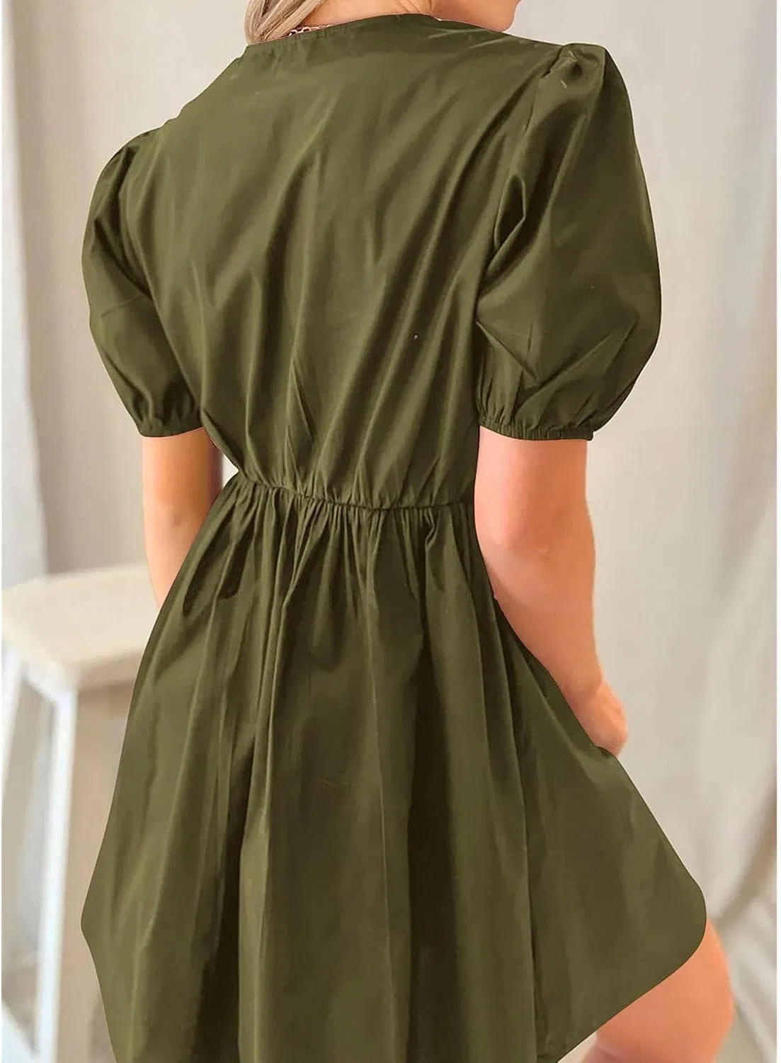 Женское платье с буфовыми рукавами на завязках, Army Green — фото 2