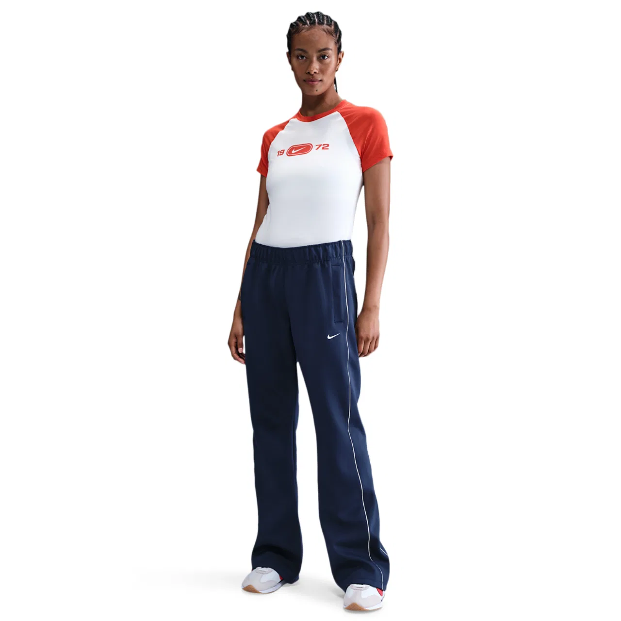 Женские брюки с заниженной талией, с лампасами, Nike NSW WR Mid Rise Poly Knit, Nike, Sail Sail Midnight Navy