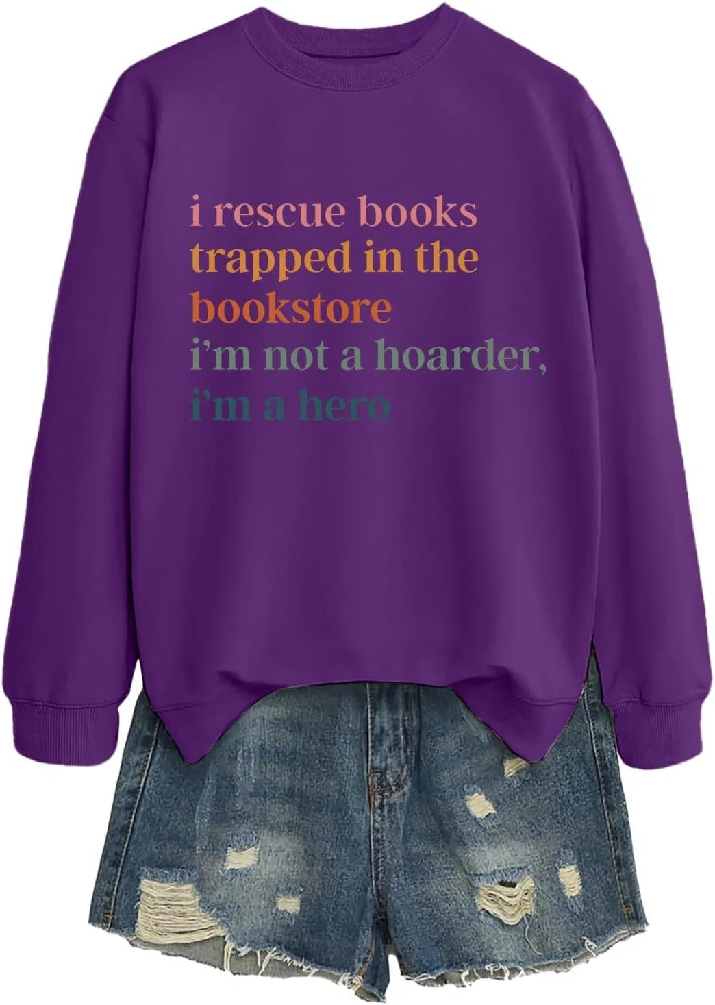 Женское худи с принтом Rescuce Books Trapped In The Bookstore I'm Not A Hoarder I'm A Hero, фиолетовый — фото 4