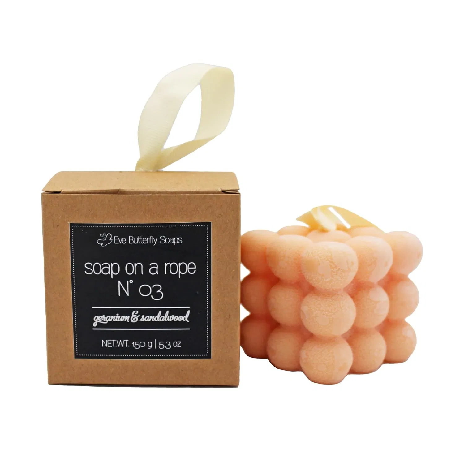 Массажное мыло на веревке EveButterflySoaps, с ароматом герани и сандала, 150 г, Orange