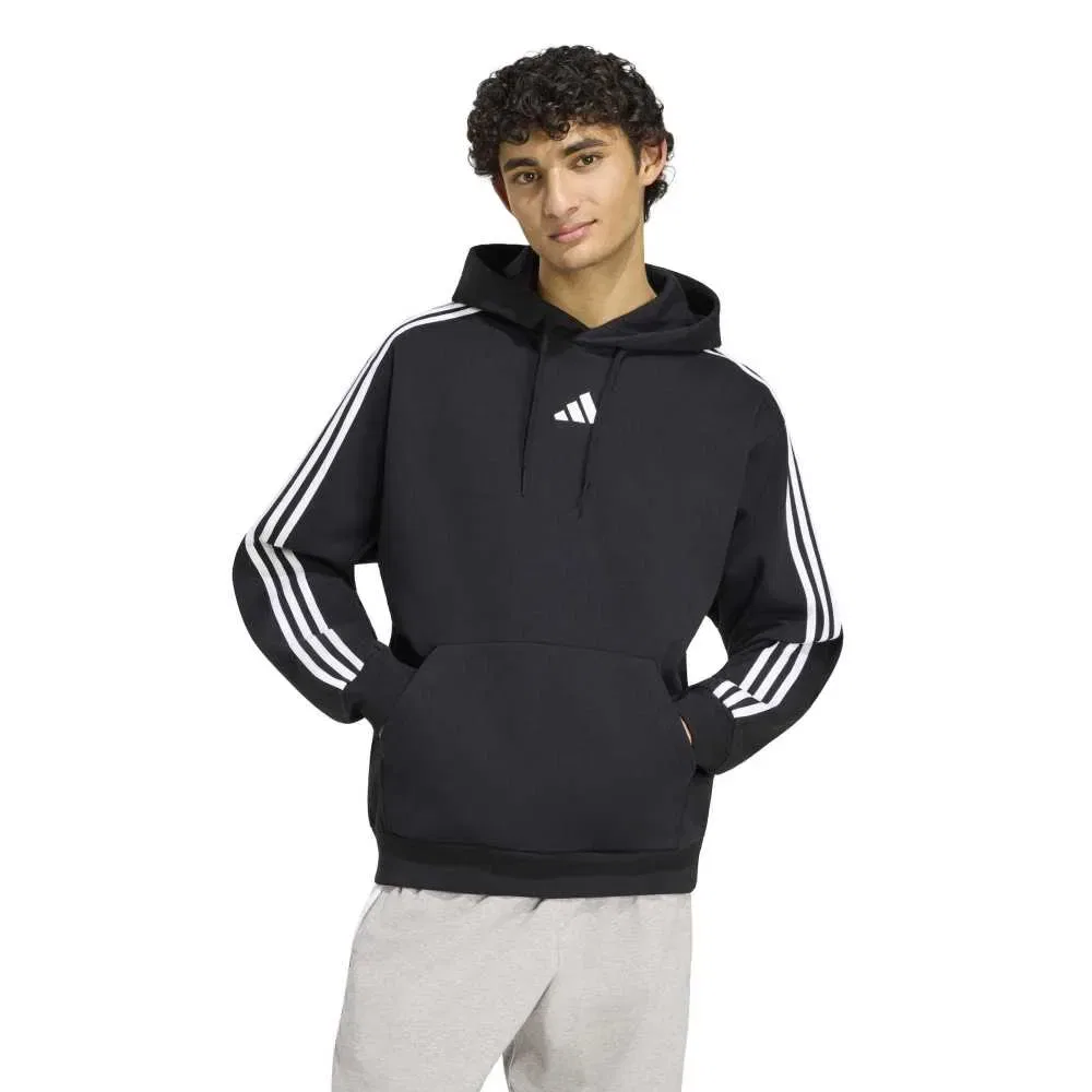 Мужское худи из футера с принтом 3 Stripes Adidas, Black