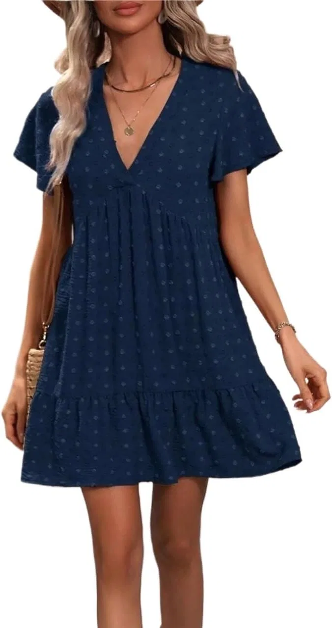 Женское короткое платье с воланами и запахом Cute Beach Vacation, Navy Blue