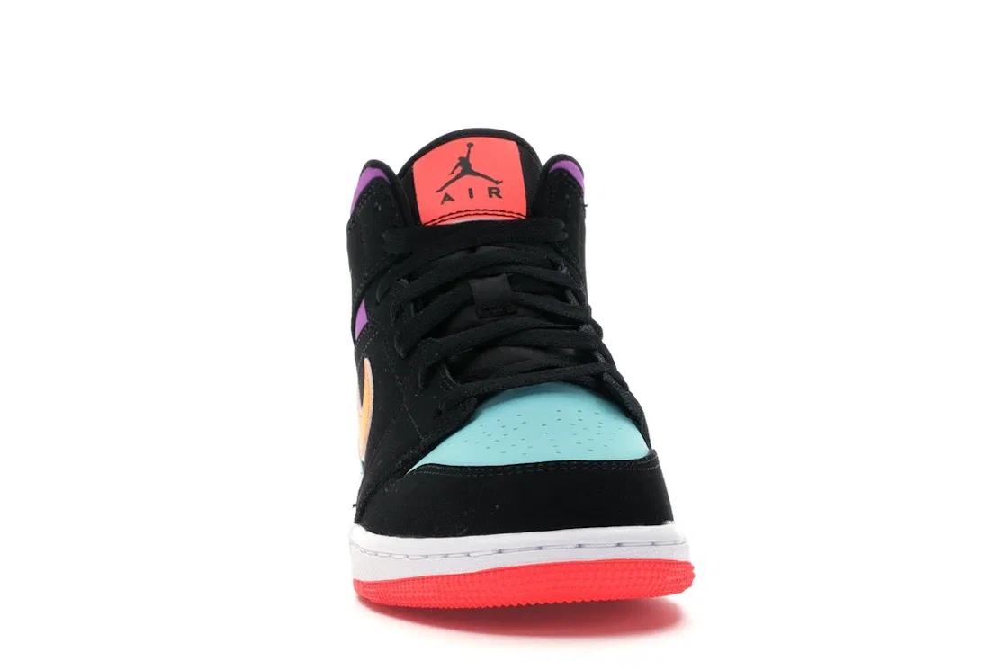 Детские кроссовки с многоцветным трикотажем Jordan 1 Mid, Black/Multi-Color — фото 2