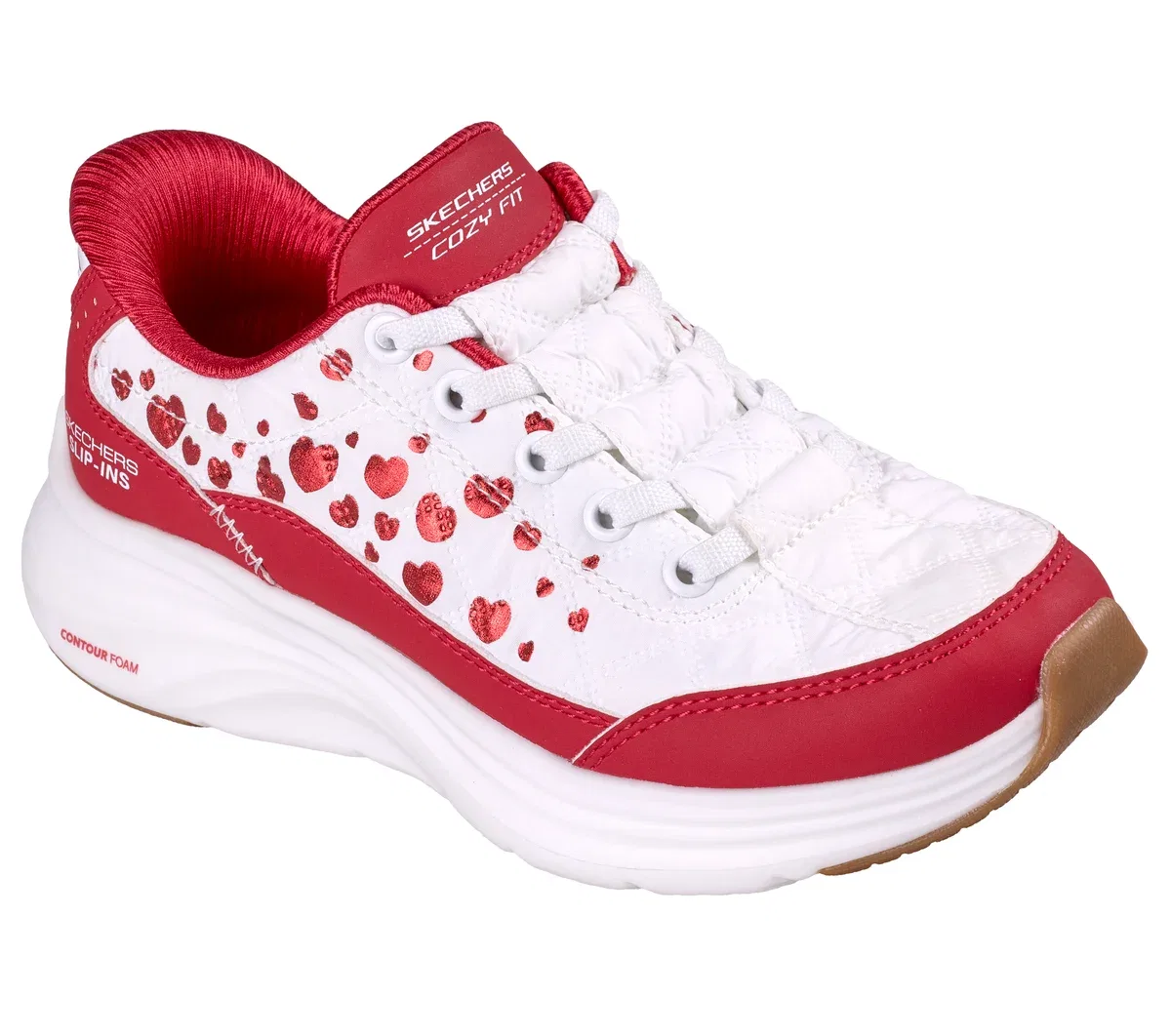 Детские слипоны Contour Foam - Cozy Fit Heartclub Skechers, белый/красный — фото 4