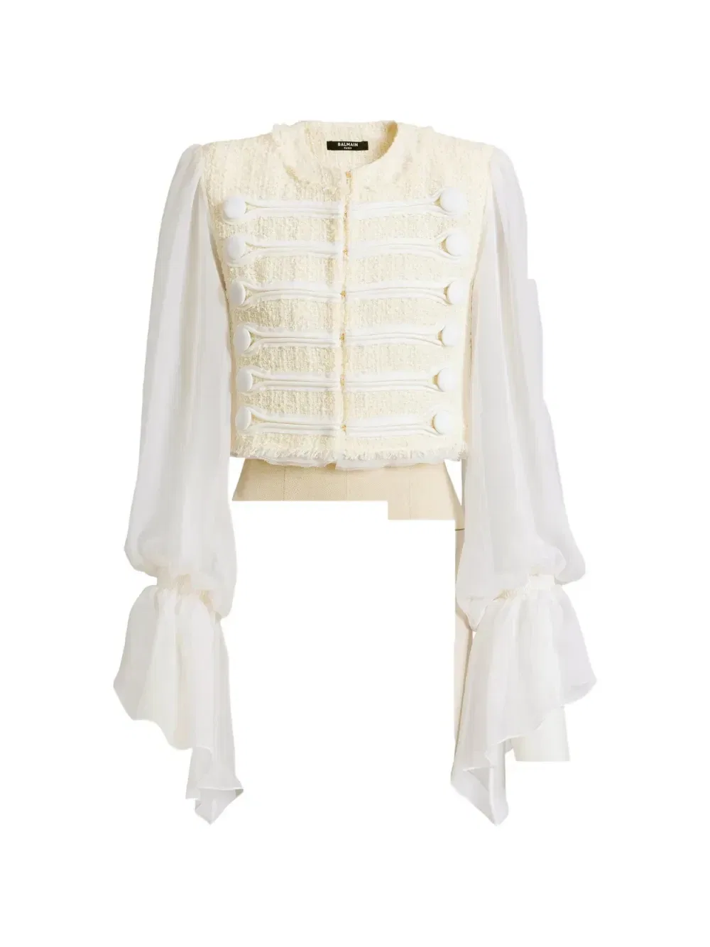Укороченный твидовый жакет Balmain, белый