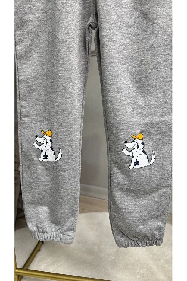 Детские спортивные штаны для девочек с принтом Children'S sweatpants with gray dog figure Onedeep, Gray — фото 4