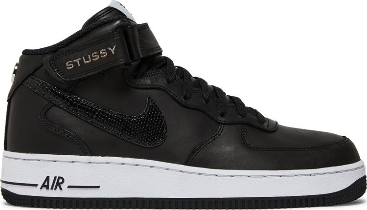 Кроссовки Nike Stussy x Air Force 1 Mid 'Black Snakeskin', черный - фото