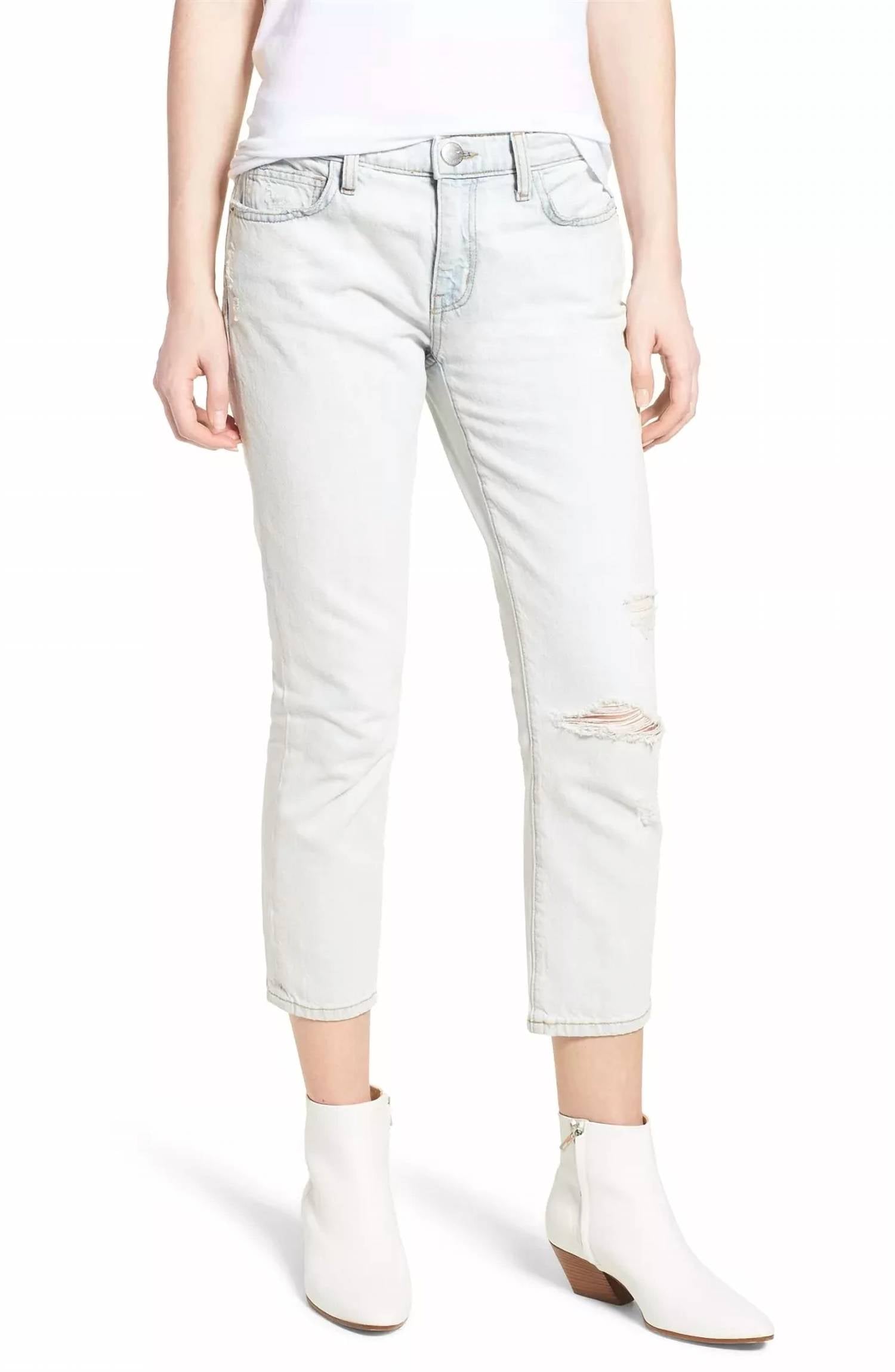 

Укороченные джинсы прямого кроя Destroy Ankle Jeans синего цвета CURRENT ELLIOTT