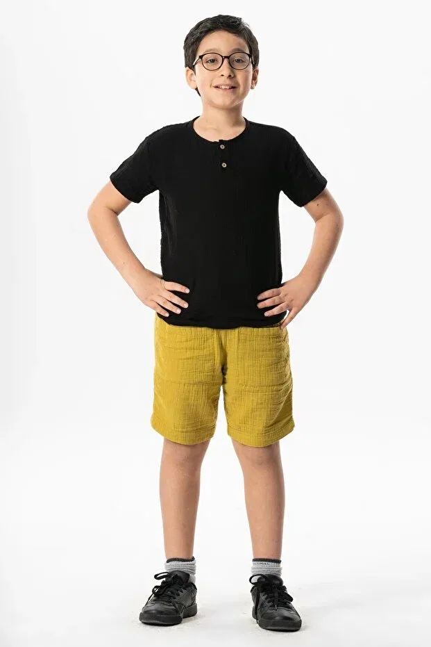 Детские шорты для мальчиков хлопковые Western Pocket Detailed Summer Muslin Boys' Shorts Oil Green Eliş Şile Bezi, Oil Green — фото 3