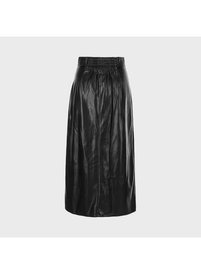 Юбка-миди с завышенной талией и разрезом Zara, черный — фото 3