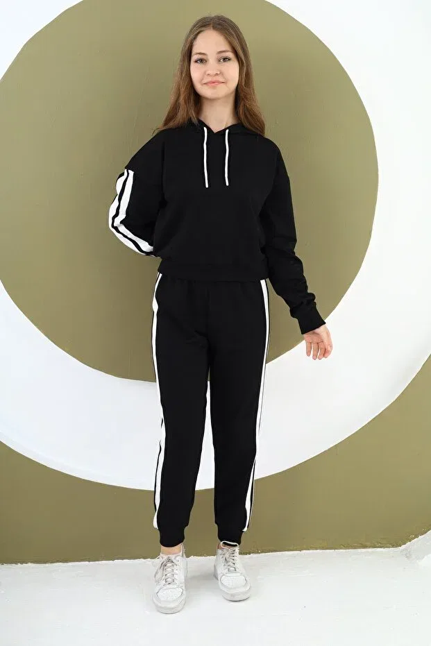 Детский спортивный комплект для девочек с принтом Oversize Jannock, Black — фото 2