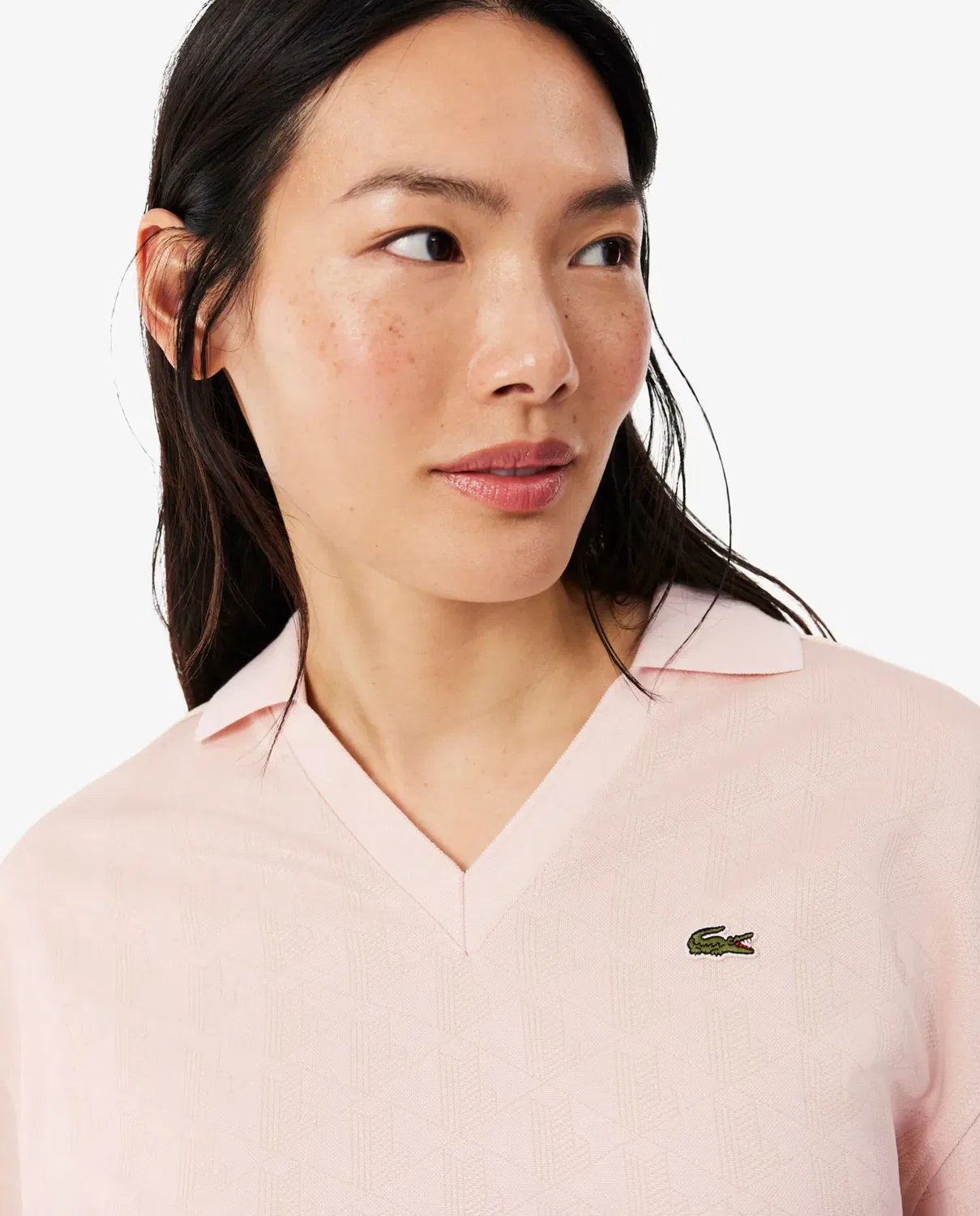 Поло Lacoste оверсайз Роза с жаккардовой монограммой — фото 3