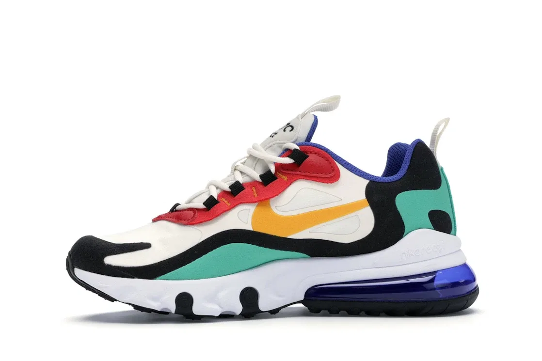 Детские кроссовки Lifestyle с амортизацией Nike Air Max 270 React, Phantom/University Gold-University Red-Black-Kinetic Green-Hyper Royal — фото 3