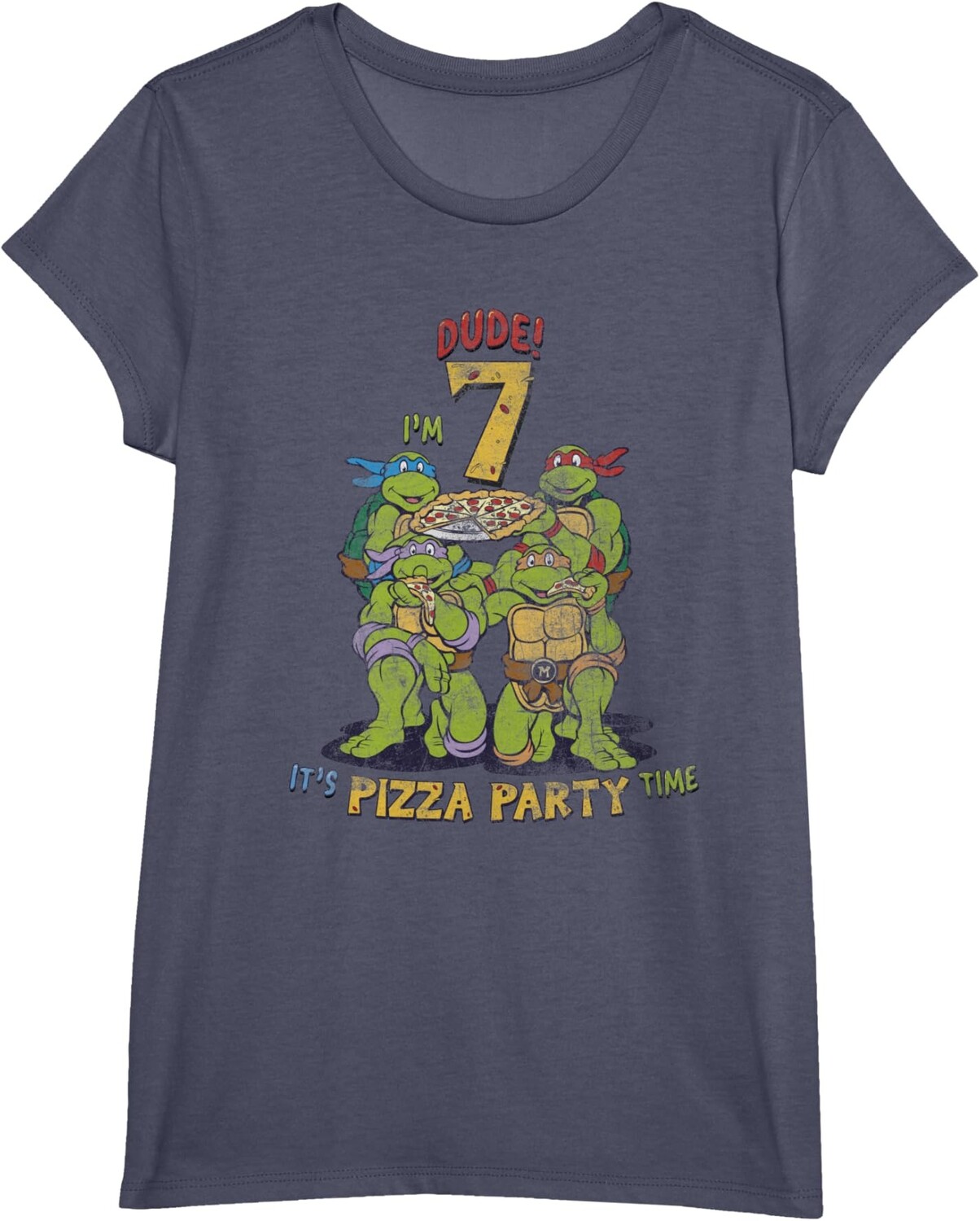 

Детская футболка для девочек Teenage Mutant Ninja Turtles I'm 7 Dude Pizza Birthday Party, синий вереск