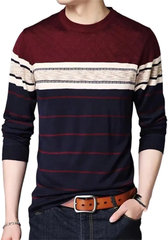 

Мужская тонкая полосатая вязаная водолазка с длинным рукавом